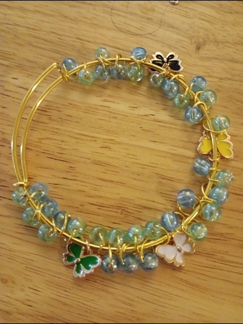 Gold-Tone Blue Glass Bead Multi-Charm Bracelet - Unbranded